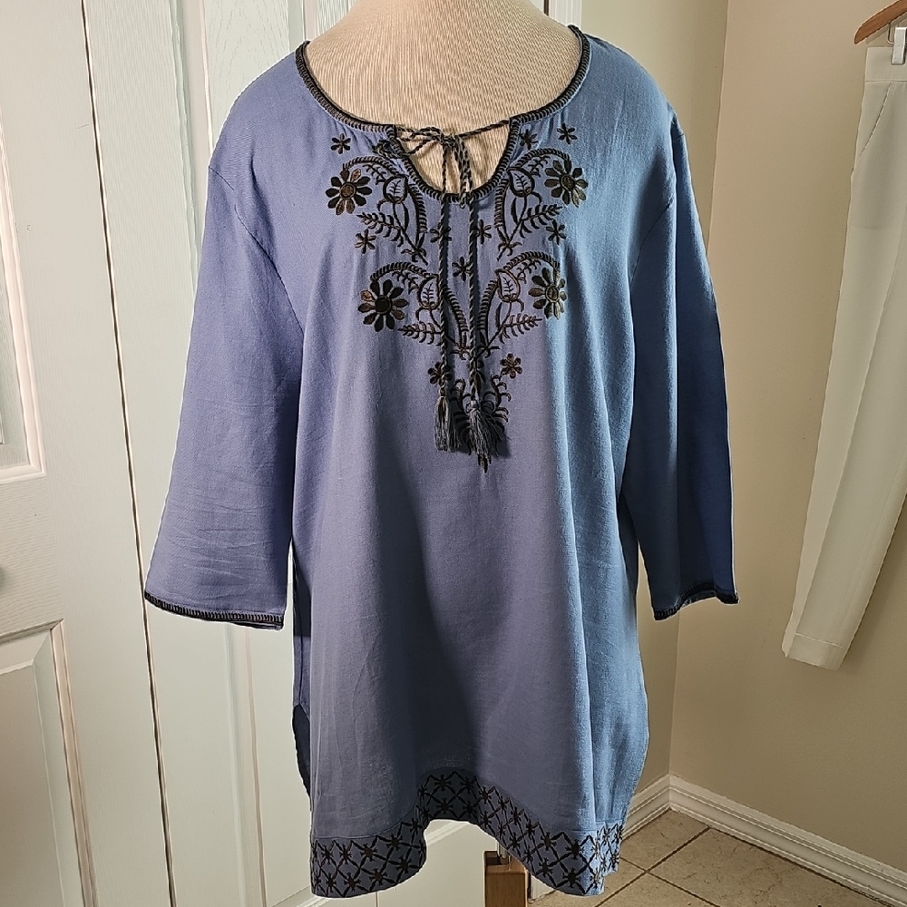 AYURVASTRAM Embroidered Blue Women's tunic Top Size 2X